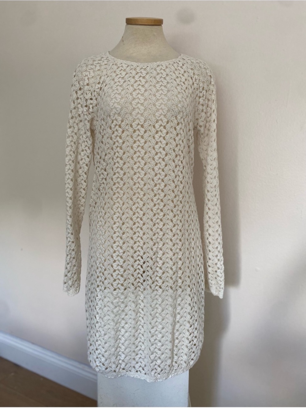 Mimi Chica Cream Open-Knit Long Sleeve Dress